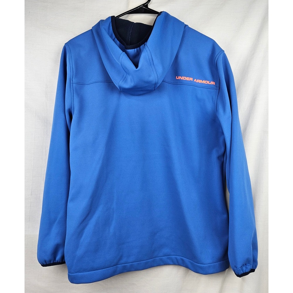 Under Armour Storm ColdGear Boys Full Zip Hooded Jacket Blue Orange YXL - Picture 2 of 7